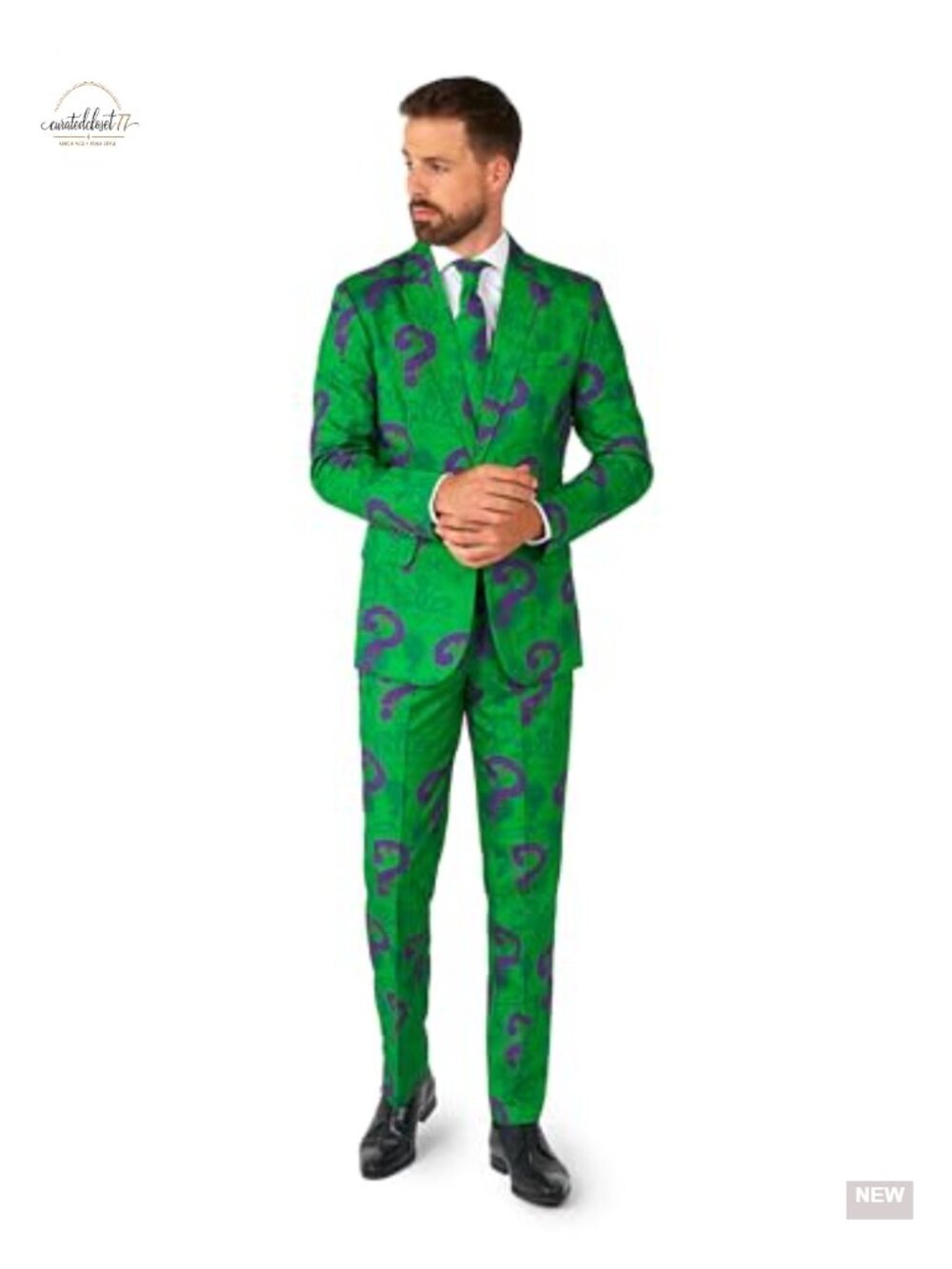 Riddler Costume Men Slim Fit 3-Pc Suit Halloween DC Comics Outfit